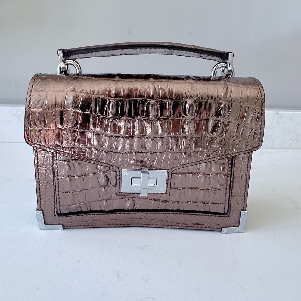 NWT | The Kooples | Emily | PinkBronze Metallic Crocodile-Embossed Crossbody Bag - Picture 3 of 11